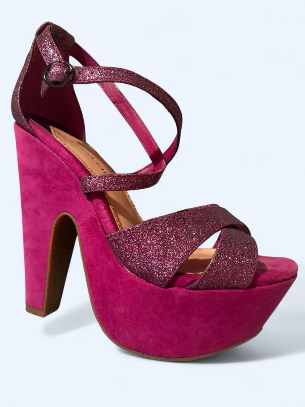 Gianni Bini Fuchsia Platform Suede Sandal criss cross Glitter Straps 7.5 M